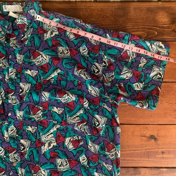 Vintage Men's Columbia Fish Print Short Sleeve Button Down Shirt GUC - Picture 10 of 13